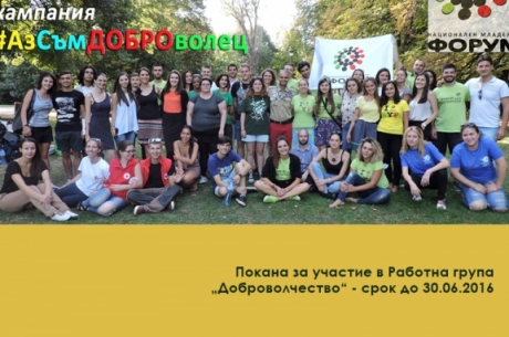 ПОКАНА ЗА УЧАСТИЕ В РАБОТНА ГРУПА „ДОБРОВОЛЧЕСТВО“ КЪМ НМФ